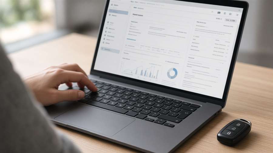 Pessoa consultando informações de veículo no computador