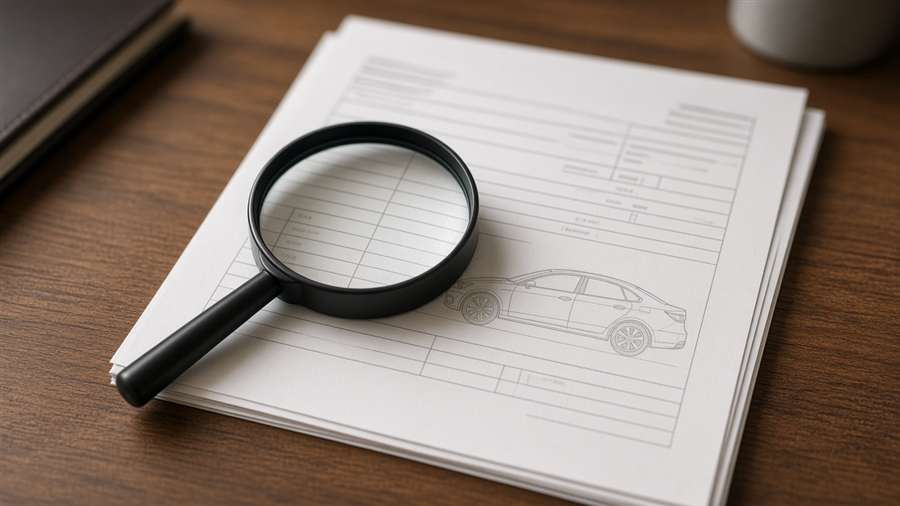 Lupa sobre documentos de um veículo